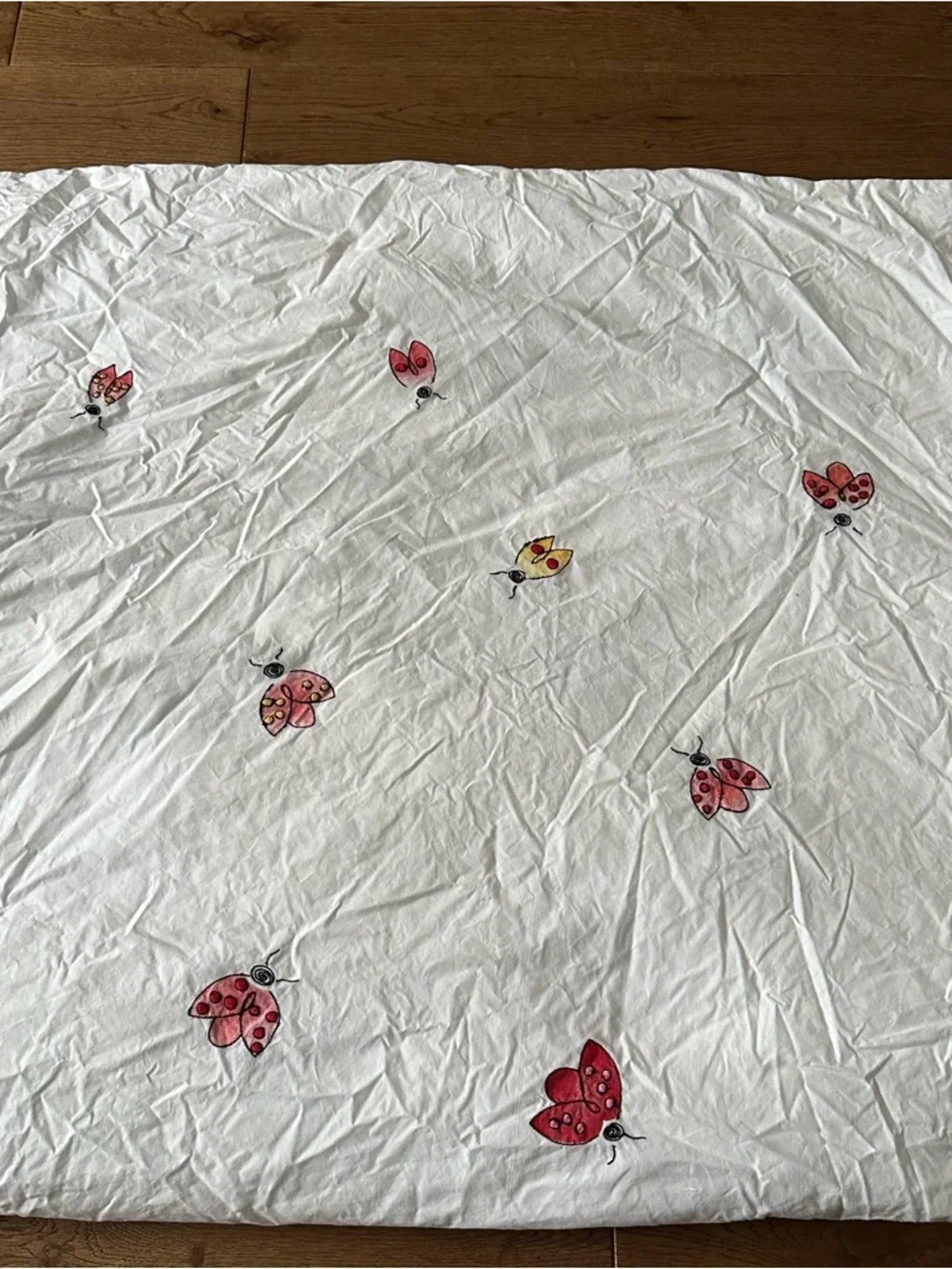 Pottery Barn 100% Cotton King Duvet Cover Embroidered Bugs Print